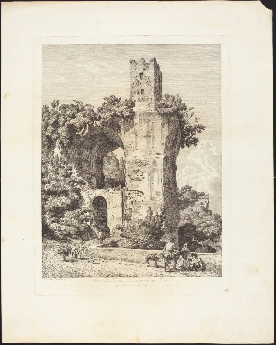 Arco della Toretta o sia parte dell'acqua Claudia, agli Arci vicino a Tivoli by Jacob Wilhelm Mechau, portfolio, 1745-1808