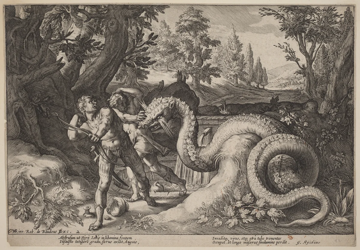 The Dragon Devouring the Companions of Cadmus by Hendrick Goltzius, print, 1610-1620