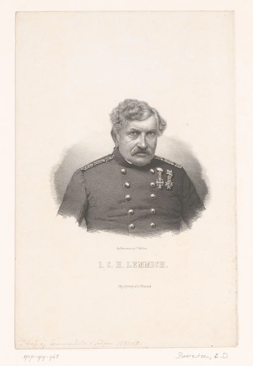 Portret van Jobst Conrad Hirch Lemmich by Emilius Ditlev Baerentzen, print, 1837-1868