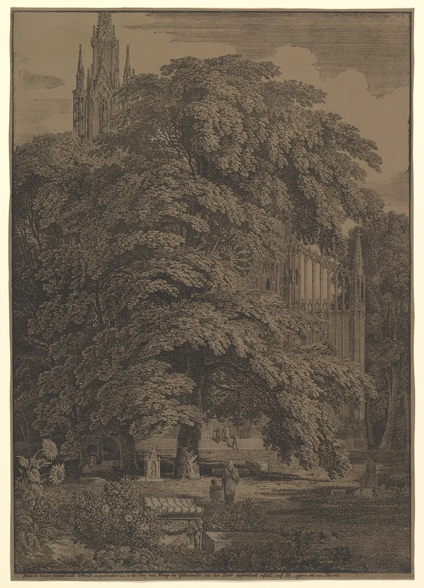 Gothic Church Hidden by a Tree by Karl Friedrich Schinkel, print, 1810