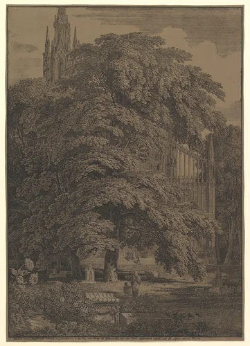Gothic Church Hidden by a Tree by Karl Friedrich Schinkel, print, 1810