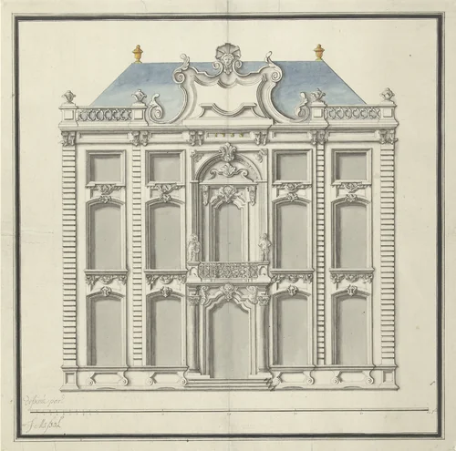 Voornaam woonhuis met platte stoep by Joseph Massol, drawing, 1752-1767