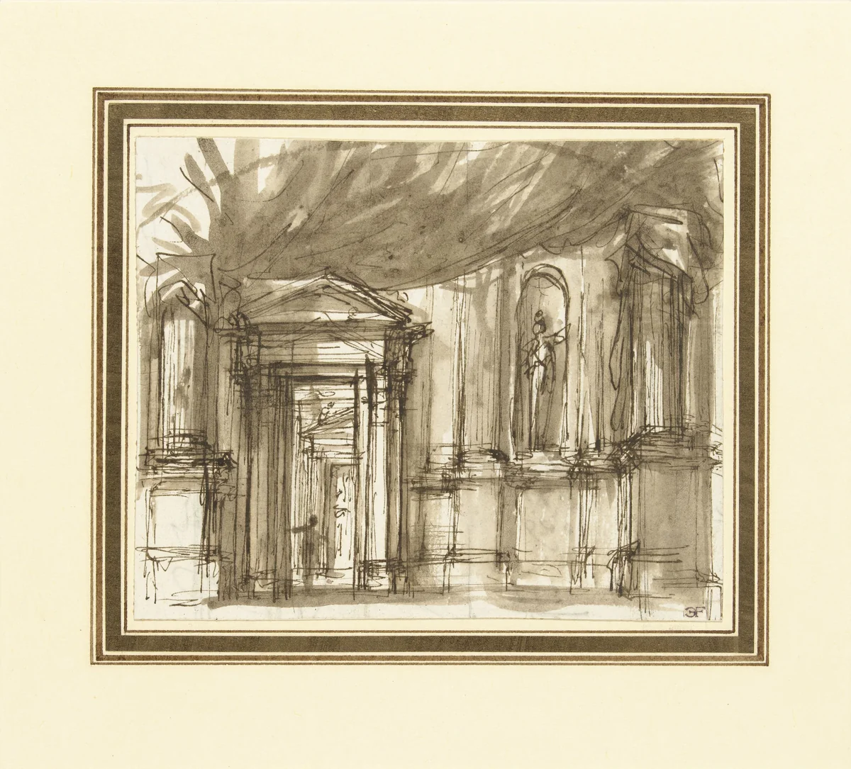 Architecturaal ontwerp voor een zaal of hal by Giuseppe Valeriani, drawing, 1718-1762