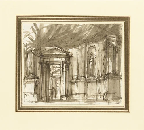 Architecturaal ontwerp voor een zaal of hal by Giuseppe Valeriani, drawing, 1718-1762