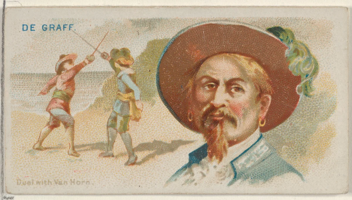 De Graaf, Duel with Van Horn, from the Pirates of the Spanish Main series (N19) for Allen & Ginter Cigarettes by Allen & Ginter, print, 1886-1891