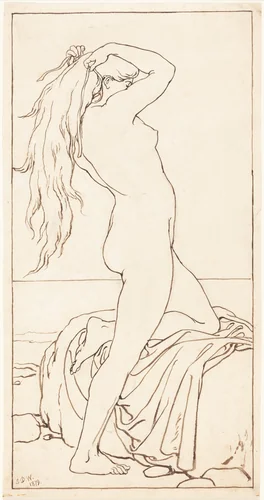 Standing Nude Binding Her Hair by John Dawson Watson, drawing, 1879