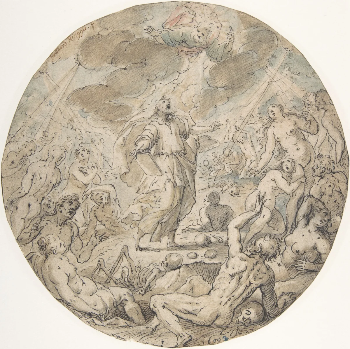 Ezekiel in the Valley of the Dry Bones by Georg Pecham, drawing, 1590-1635