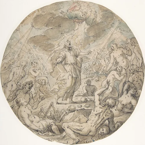 Ezekiel in the Valley of the Dry Bones by Georg Pecham, drawing, 1590-1635
