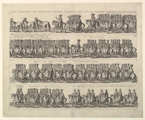 Coronation Procession of Charles II Through London (from John Ogilby's "The Entertainment of...Charles II," London, 1662) by Wenceslaus Hollar, print, 1662