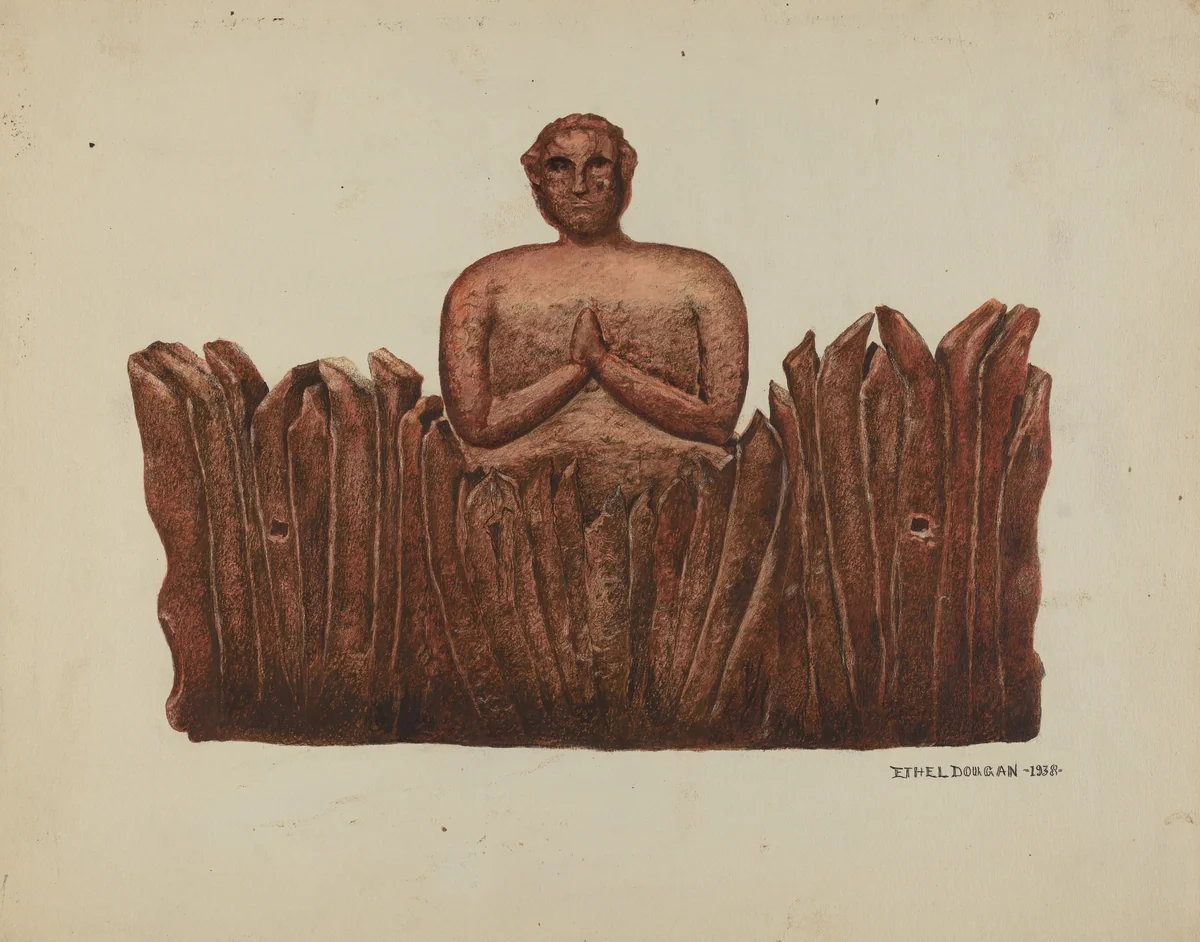Carving "Soul in Purgatory" by Ethel Dougan, index of american design, 1938