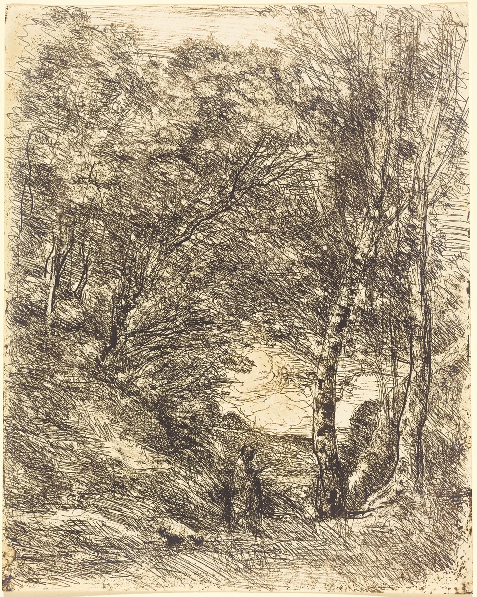 The Gardens of Horace (Les Jardins d'Horace) by Jean-Baptiste-Camille Corot, print, 1855