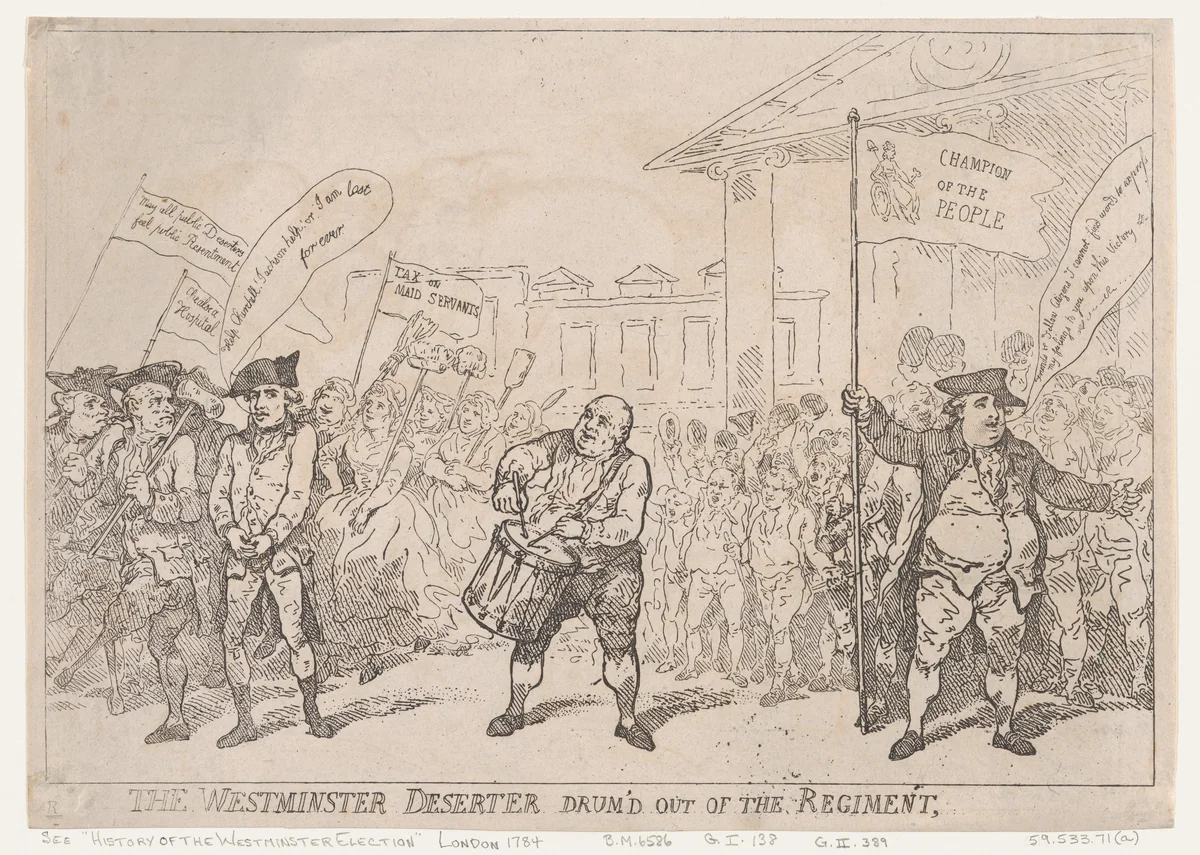 The Westminster Deserter Drum'd Out of The Regiment by Thomas Rowlandson, print, 1784