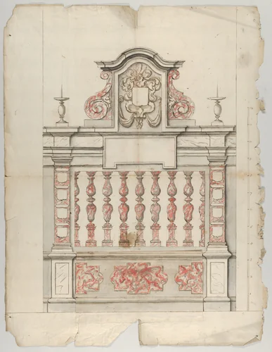 Design for a Choir Screen with a Tomb in Red-Gray Marble by anonymous, drawing, 1600-1699