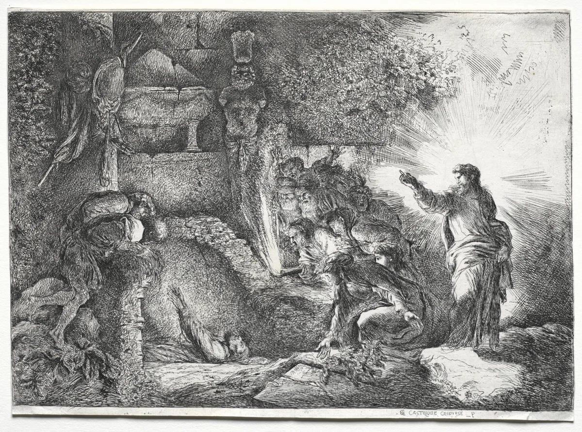 The Resurrection of Lazarus by Giovanni Benedetto Castiglione, print, 1645-1655