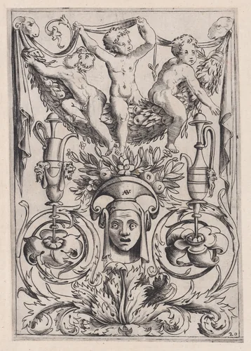 Ornamental Panel by Agostino Veneziano, print, 1514-1536