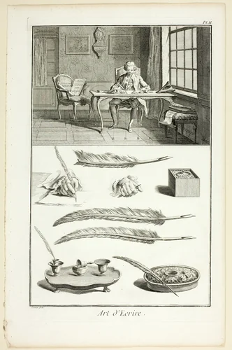 Art of Writing, from Encyclopédie by Benoît-Louis Prévost, print, 1760