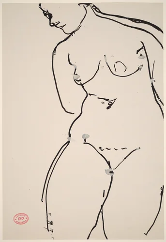 Untitled [female nude leaning left] by Richard Diebenkorn, drawing, 1955-1967