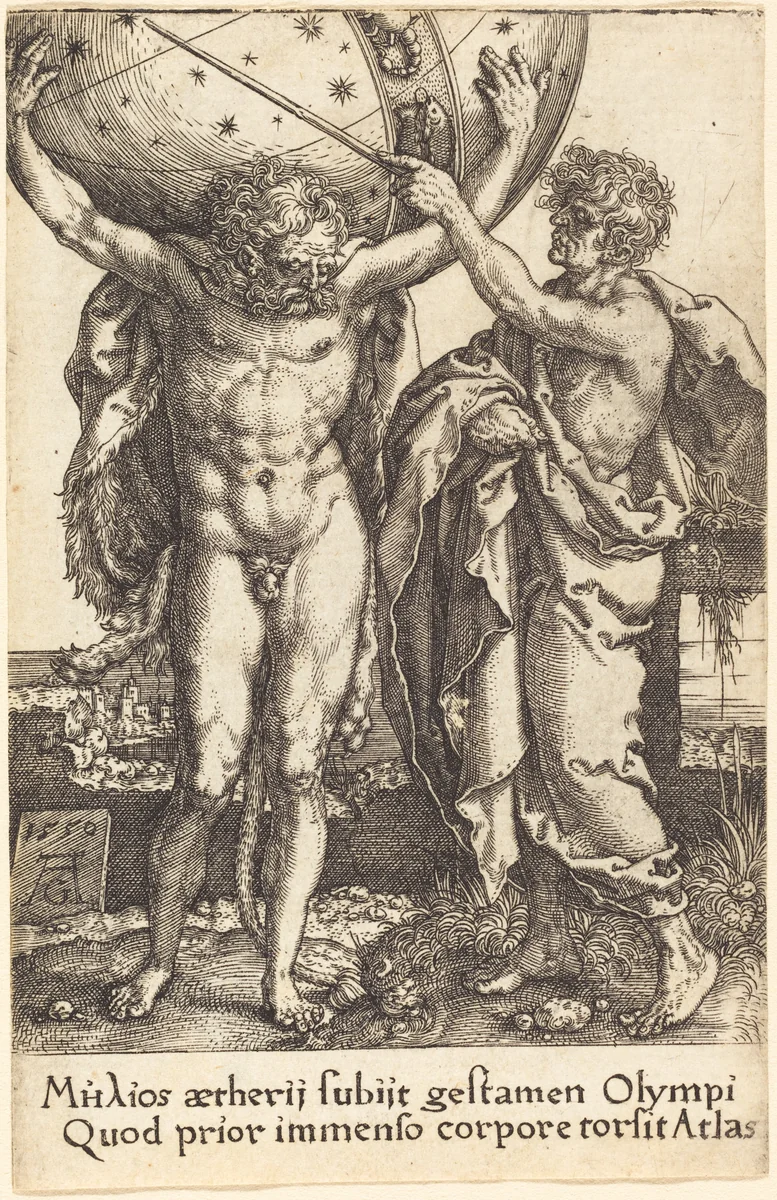 Hercules and Atlas by Heinrich Aldegrever, print, 1550
