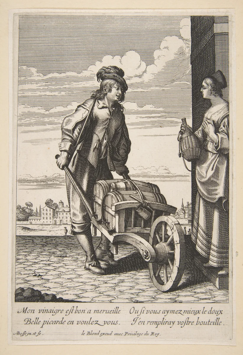 The Vinegar Merchant, plate 8 from "Cries of Paris" (Les Cris de Paris) by Abraham Bosse, print, 1630-1676