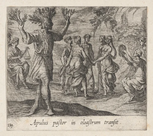 Plate 139: The Apulian Shepherd Changed into an Olive Tree (Apulus pastor in oleastrum transit), from Ovid's 'Metamorphoses' by Antonio Tempesta, print, 1606