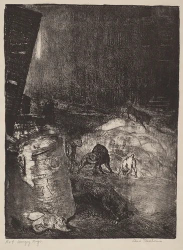 Hungry Dogs, second stone by George Bellows, print, 1916