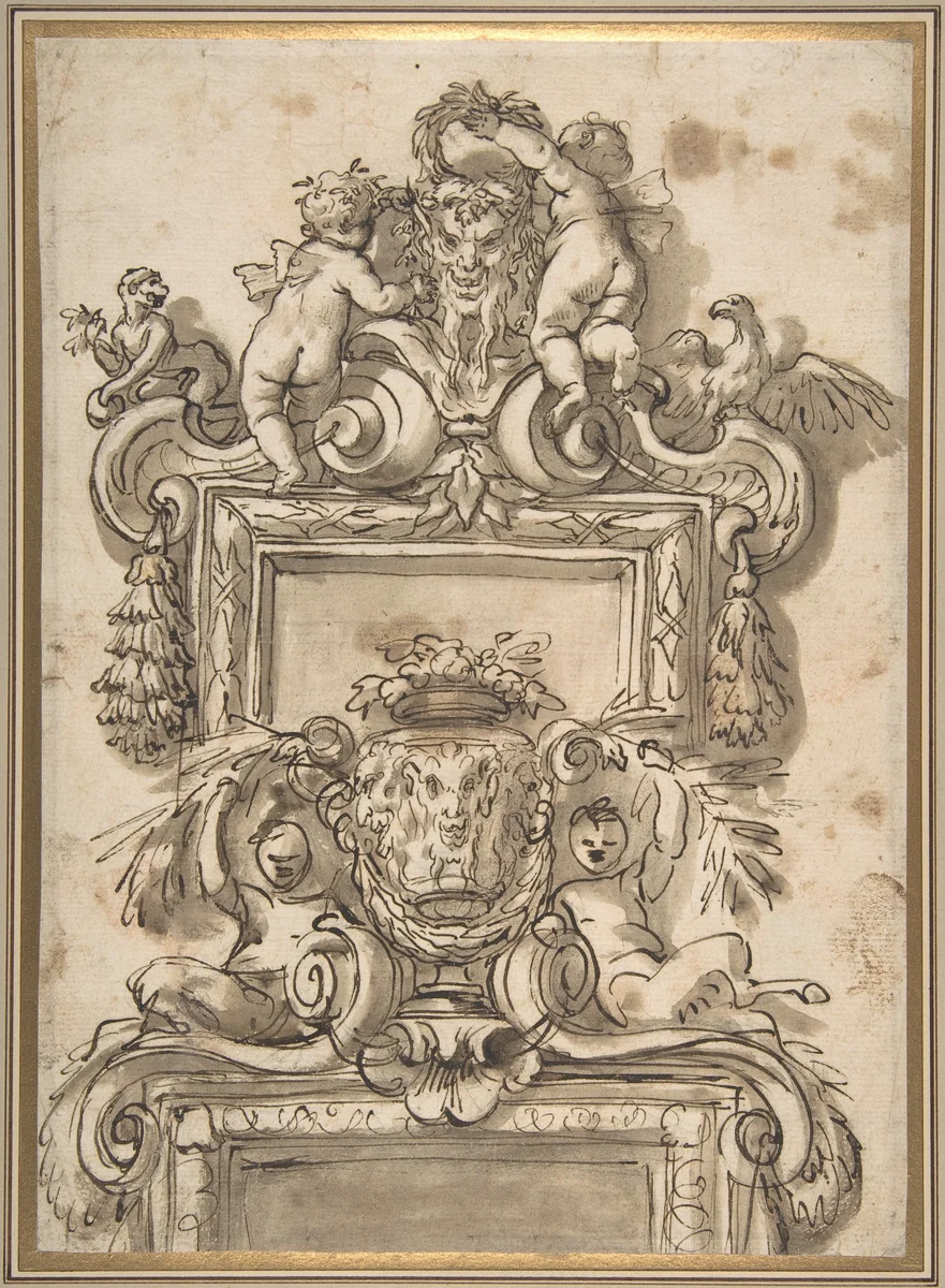 Design for an Overdoor Decoration (recto); Rinceaux (verso) by Gregorio de Ferrari, drawing, 1670-1690