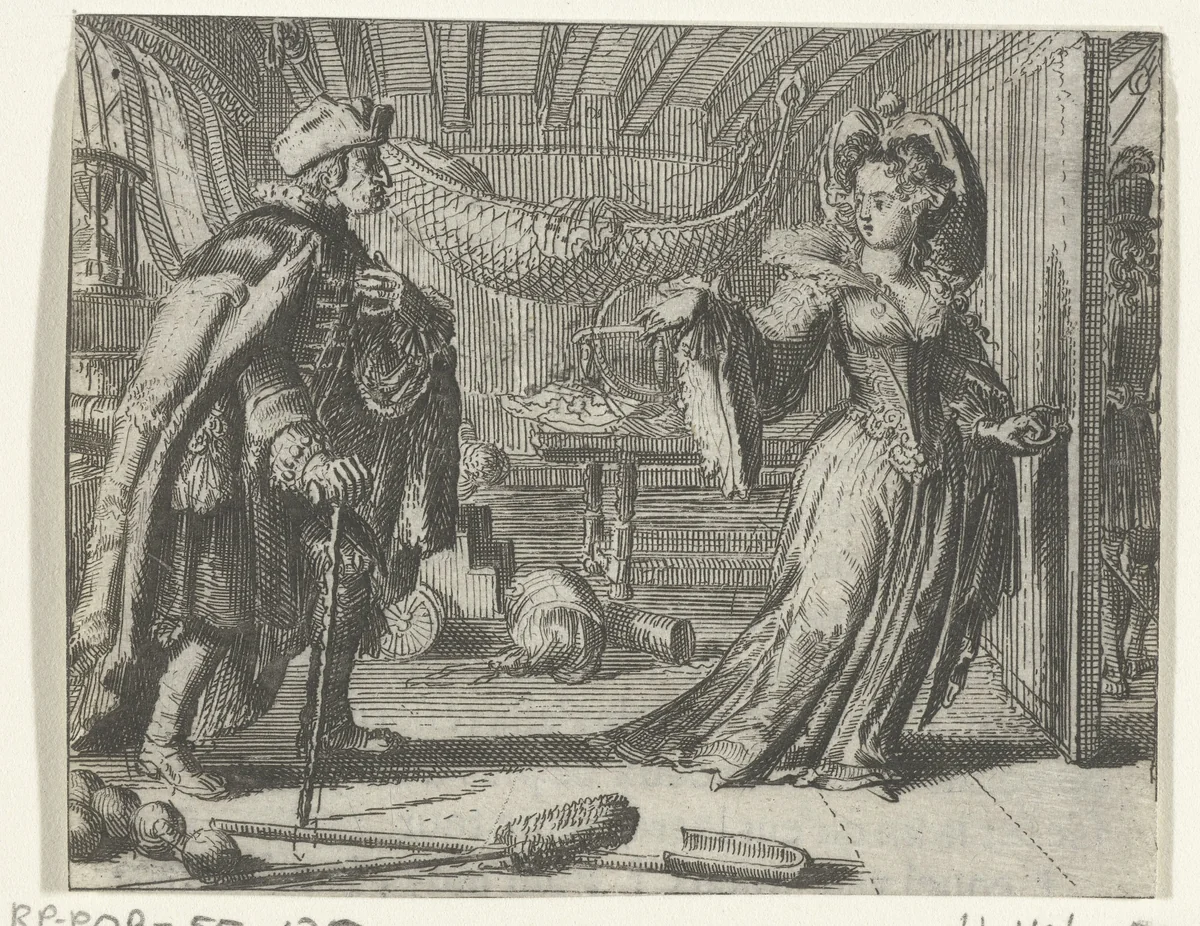 Illustratie voor Le calendrier des vieillards uit Contes et nouvelles van Fontaine by Romeyn de Hooghe, print, 1685