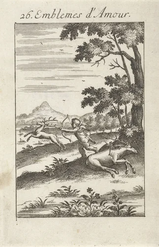 Amor op hertenjacht by Jan van Vianen, print, 1686