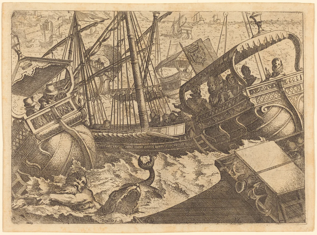 Storm off the Coast of Barcelona by Jacques Callot, print, 1612