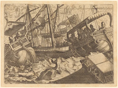 Storm off the Coast of Barcelona by Jacques Callot, print, 1612