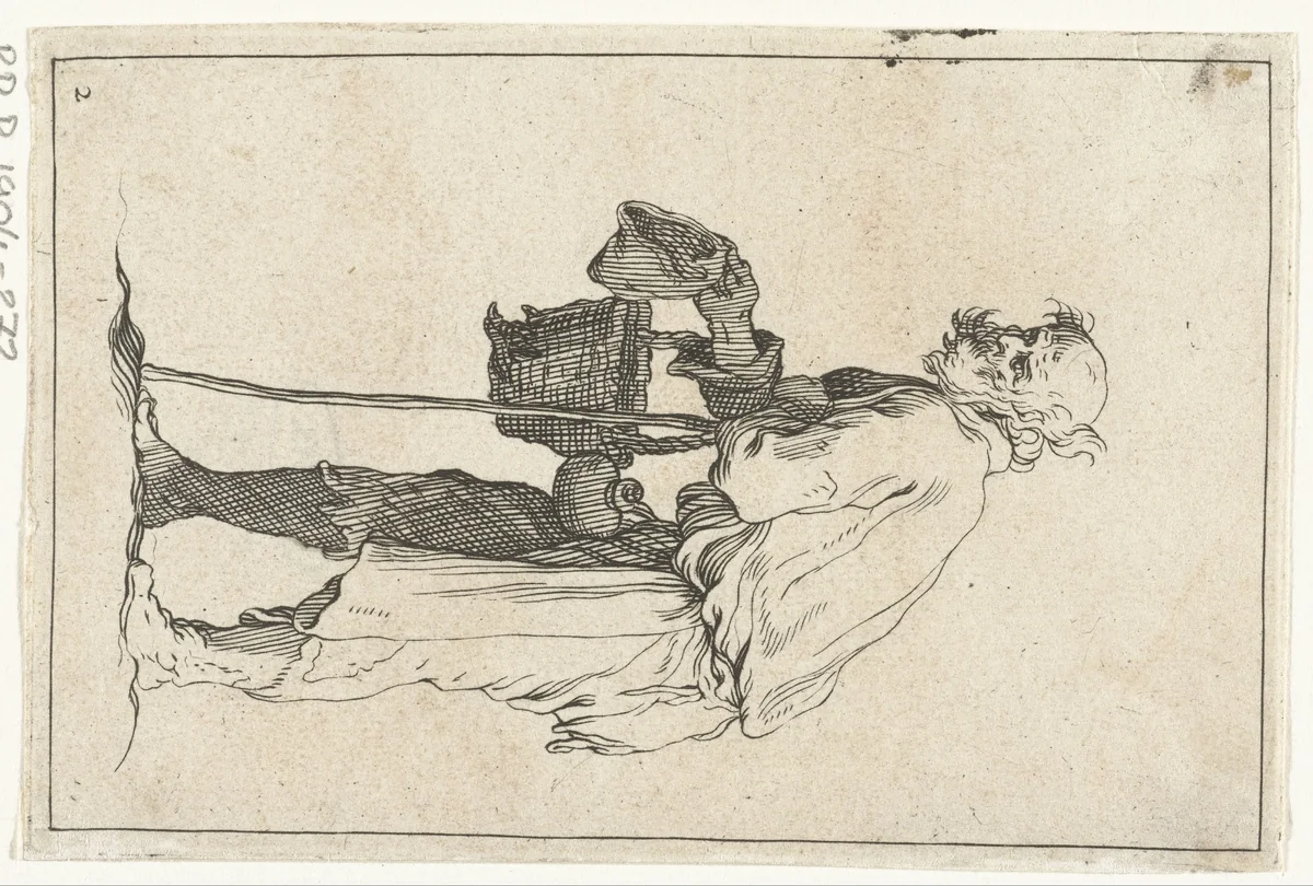 Oude bedelaar by Frederick Bloemaert, print, 1635-1669