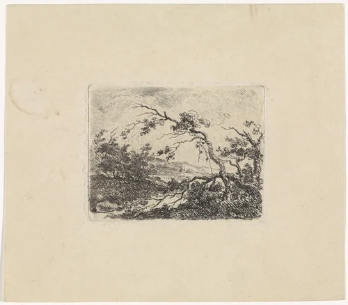Landschap met boomtakken by Paulus Kerkhof, print, 1840-1850