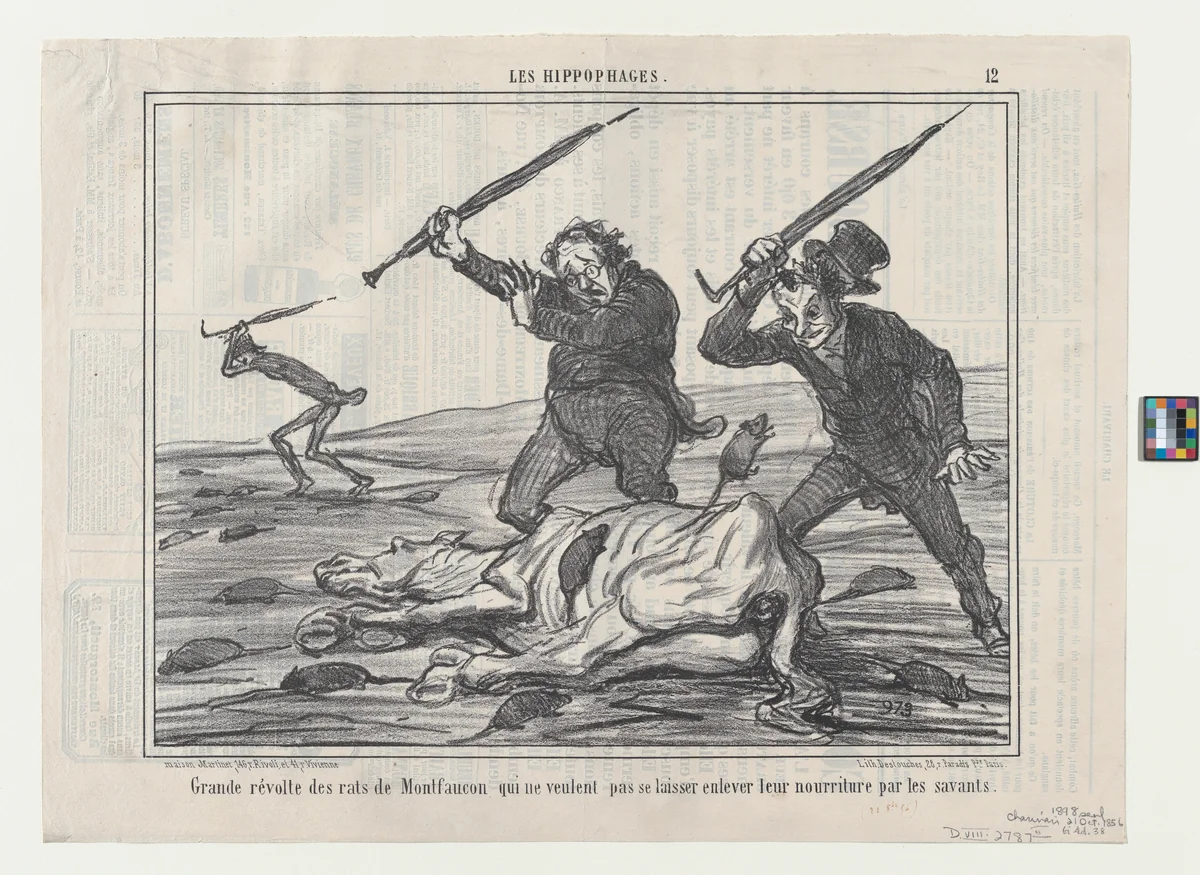 Grande révolte des rats de montfaucon, from Les Hippophages, published in Le Charivari, October 21, 1856 by Honoré Daumier, print, 1856
