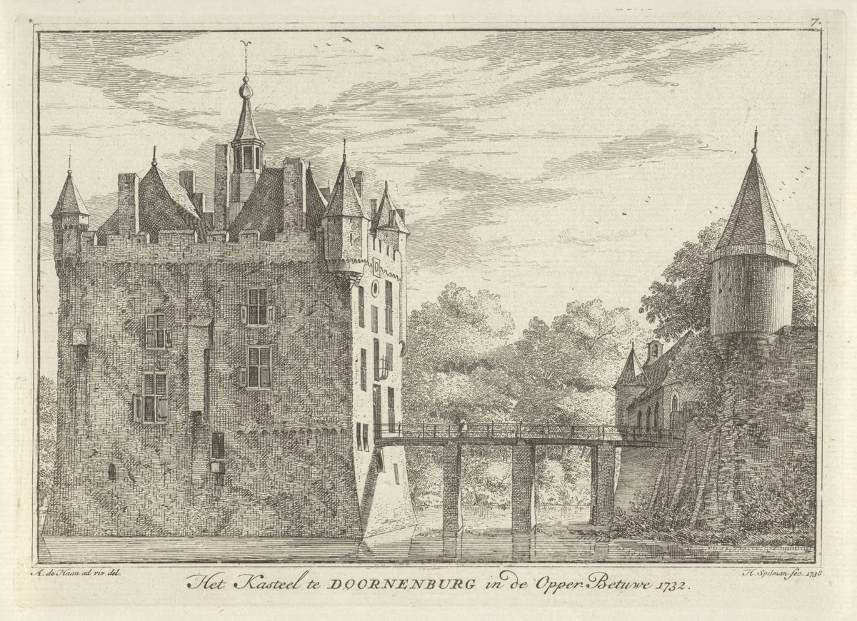 Gezicht op kasteel Doornenburg by Hendrik Spilman, print, 1738