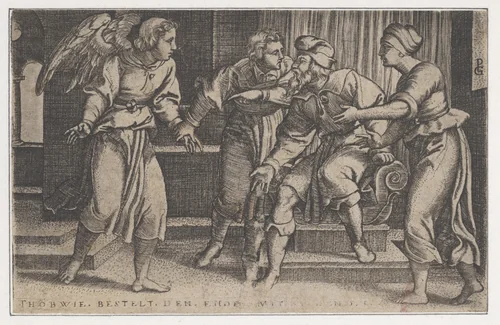 Tobias and the Archangel Raphael, from The Story of Tobias by Georg Pencz, print, 1543
