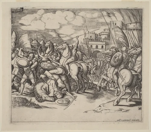 The Victory of Scipio over Syphax by Master of the Die, print, 1452-1592
