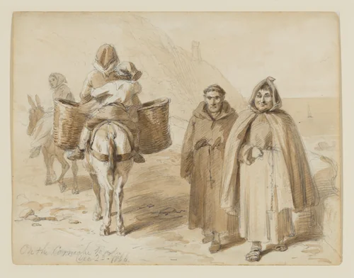 "On the Corniche Road," an early idea for "Sketches Abroad with Pen and Pencil" by Felix Darley, drawing, 1866