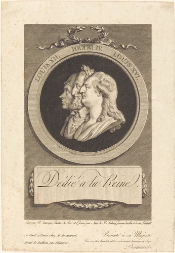 Louis XVI, Henri IV, and Louis XII by Augustin de Saint-Aubin, print, 1736-1807