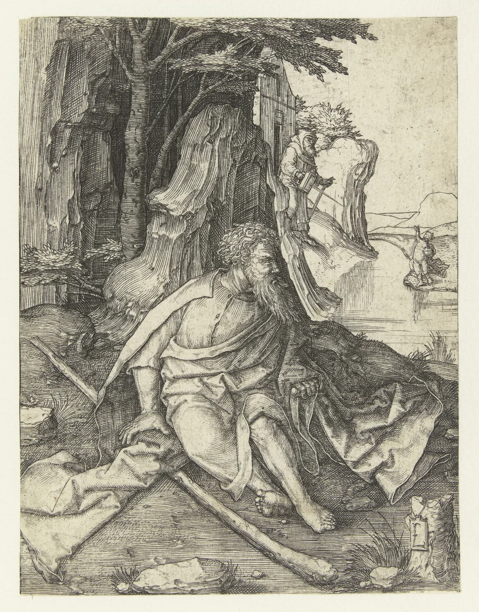 Heilige Christoffel aan de oever van een rivier by Unknown, print, 1504-1508
