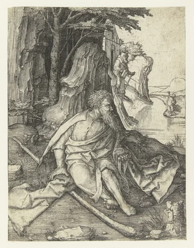 Heilige Christoffel aan de oever van een rivier by Unknown, print, 1504-1508
