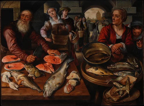 Fish Market by Joachim Beuckelaer, painting, 1568