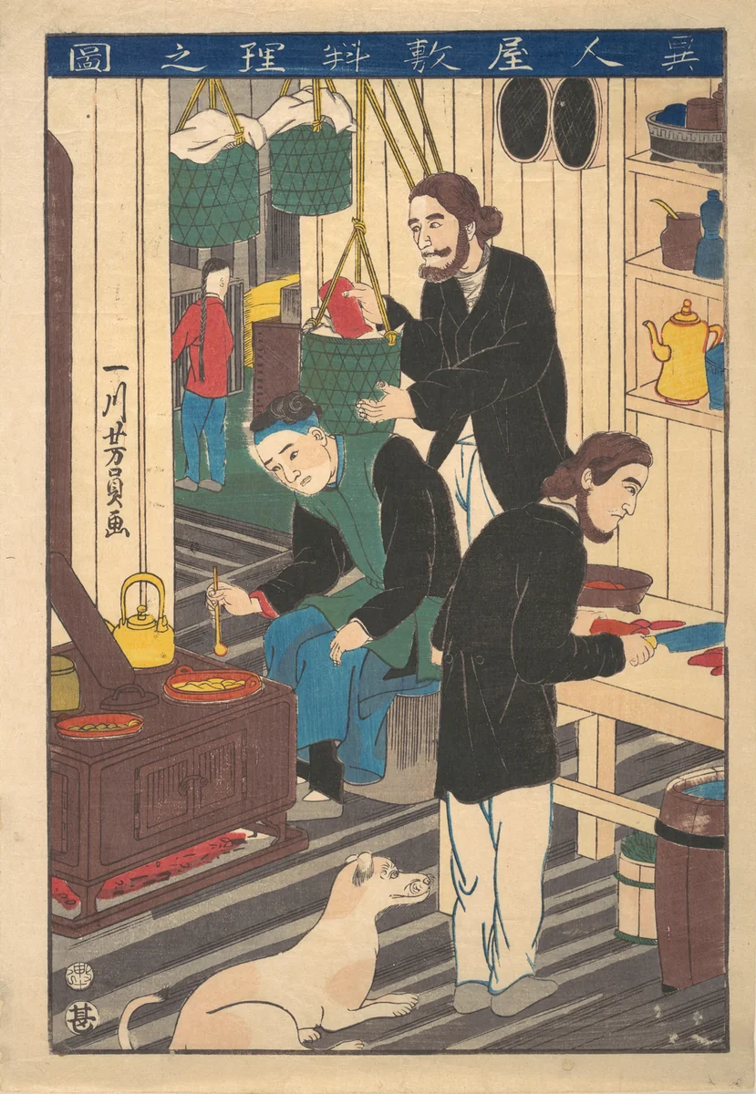 Inside a Foreign Restaurant by Utagawa Yoshikazu, print, 1860