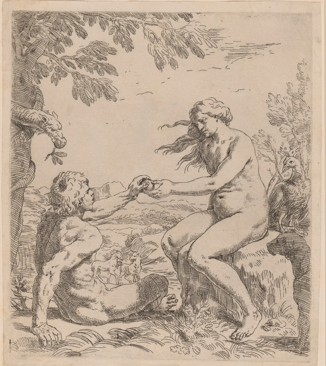 Adam and Eve by Simone Cantarini, print, 1640-1649