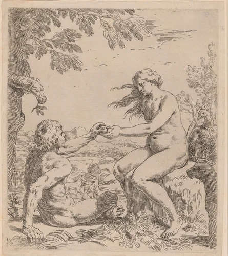 Adam and Eve by Simone Cantarini, print, 1640-1649