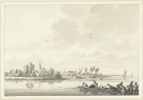 Vissers op de Lek bij het dorp Tuil by Nicolaas Wicart, drawing, 1758-1815