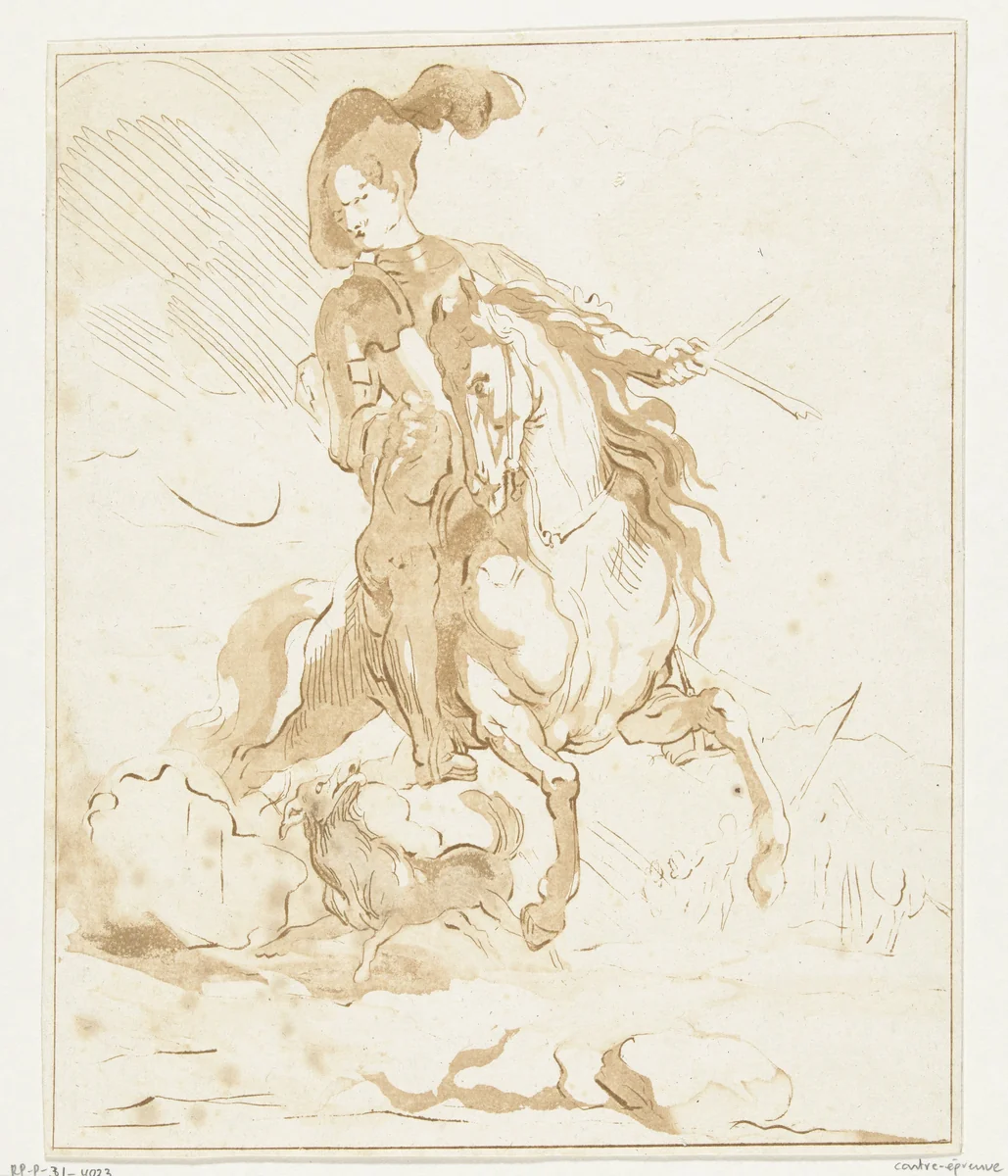 Ruiter met hond by Anthonie van den Bos, print, 1778-1838