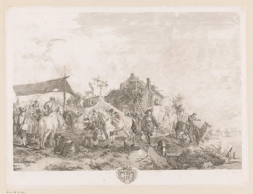 Paardenmarkt by Jean Moyreau, print, 1733-1762
