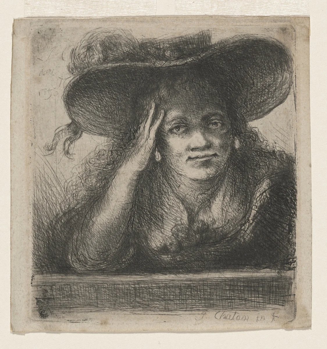 Portrait of a Woman with Wide Brim Hat by Jan Chalon, print, 1790