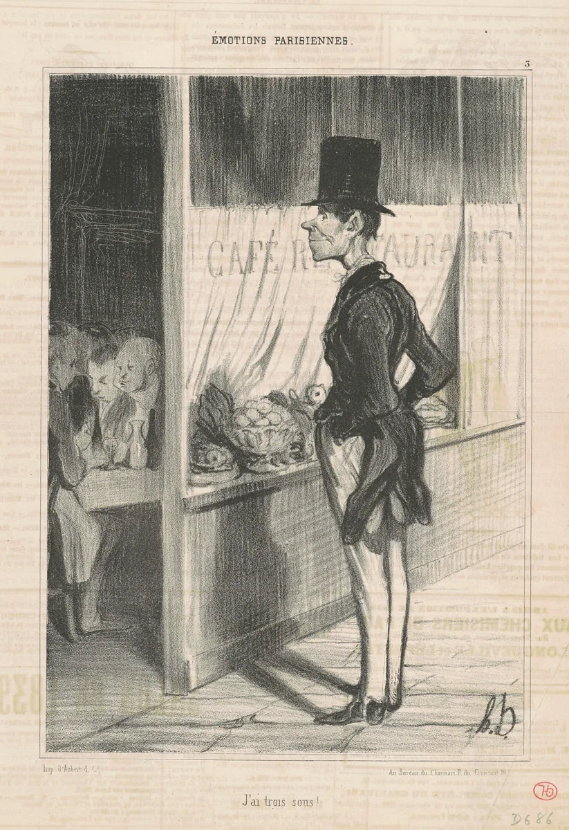 J'ai trois sous by Honoré Daumier, print, 1839