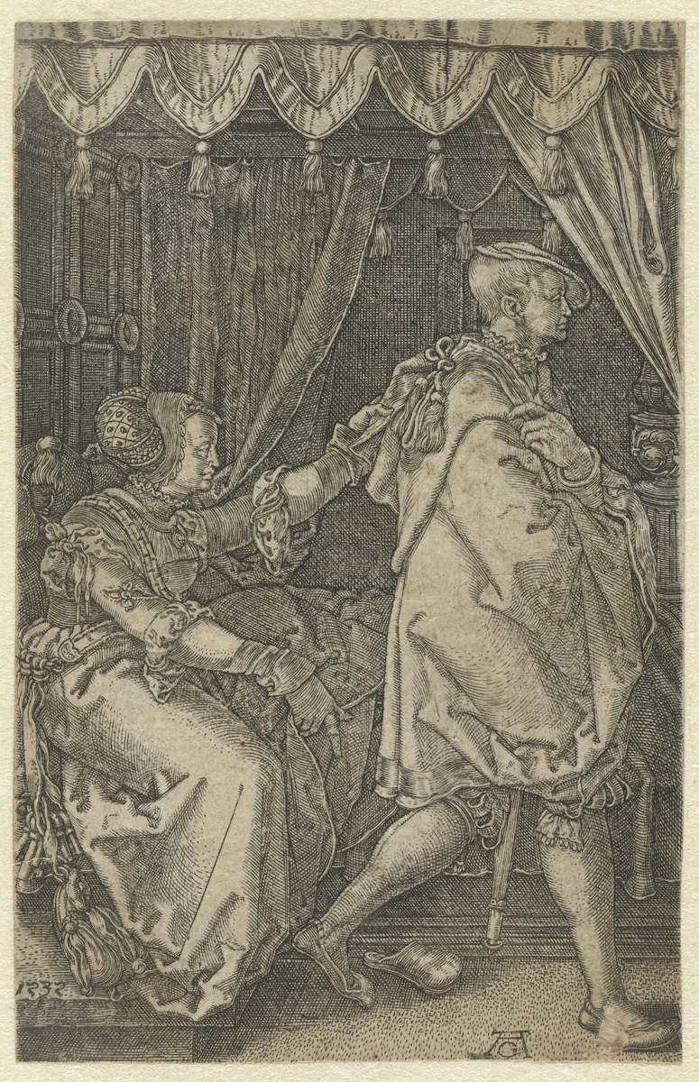 Jozef en de vrouw van Potifar by Unknown, print, 1532